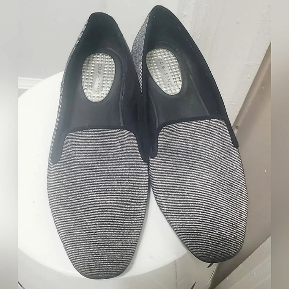 Com + Sens Womens Black Silver Metallic Loafers Slip On Flats Size 6.5 🌴
